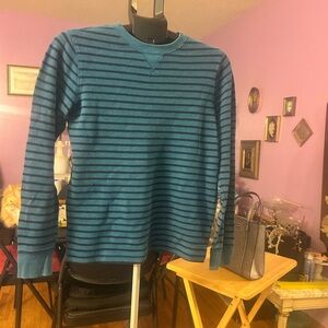 Lands' End Teal and Navy Striped Top